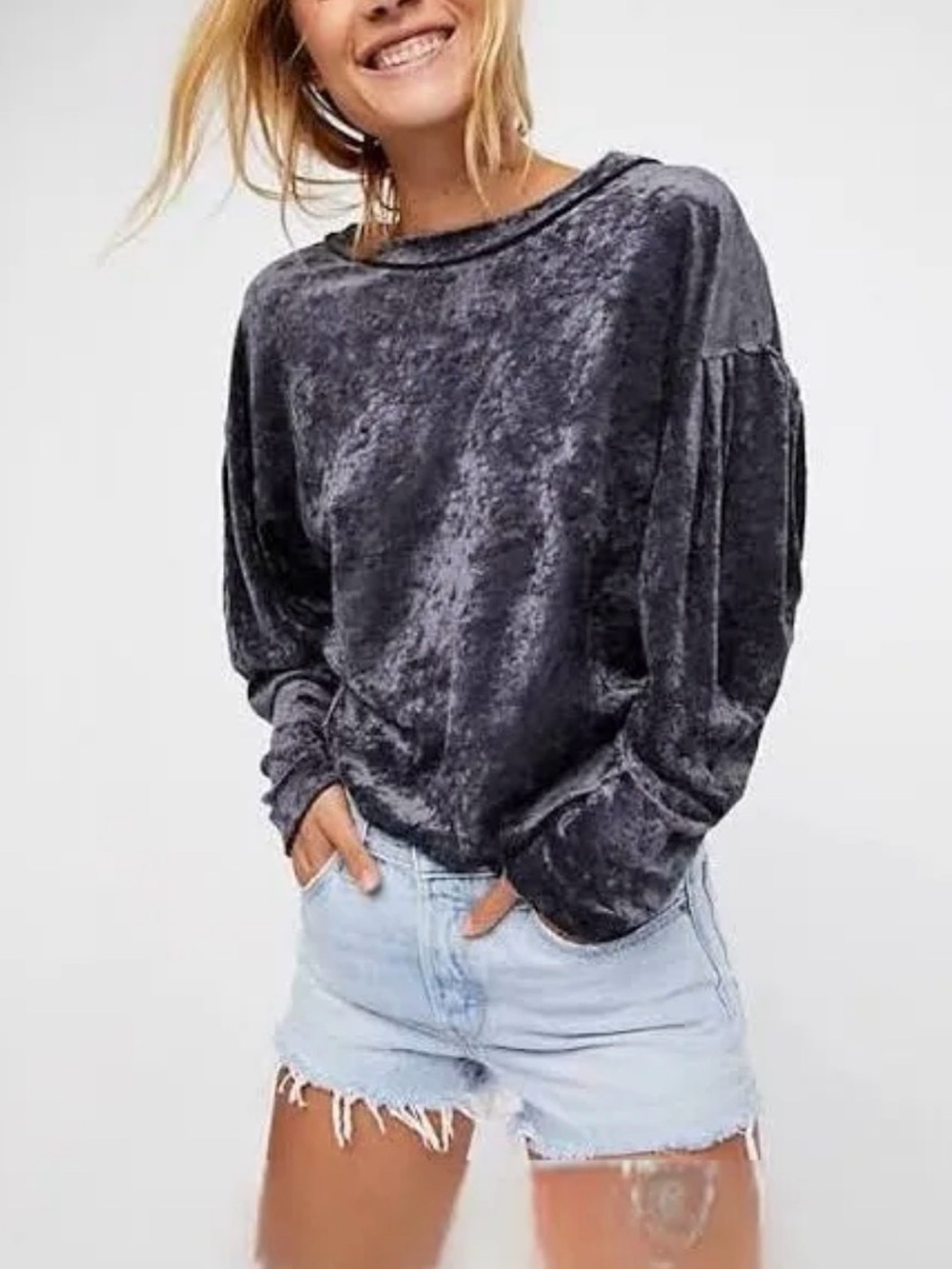 We The Free Milan Crushed Velvet Velour  slate grey Size Small. EUC Free People